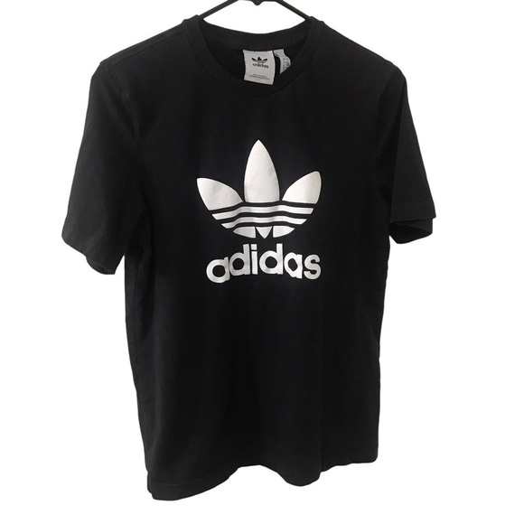 3/$15 Adidas original black and white trefoil shirt size Small - Picture 1 of 7